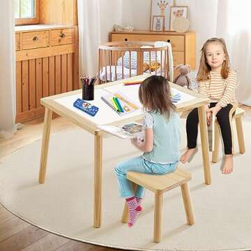 Beright Wooden Step Stool for Kids, Children's Stool fit with Sensory Table, Sturdy Sitting Stool wi...