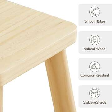 Beright Wooden Step Stool for Kids, Children's Stool fit with Sensory Table, Sturdy Sitting Stool with Assembled Four-Legged, for Children, Toddler, Square, 1 Pack