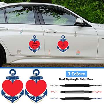 Sherr 2 Pcs Cruise Door Magnets Anchor Car Magnets with 3 Pcs Paint Pens Nautical Anchor with Heart Magnetic Stickers for Carnival Cruise Refrigerator Decorations