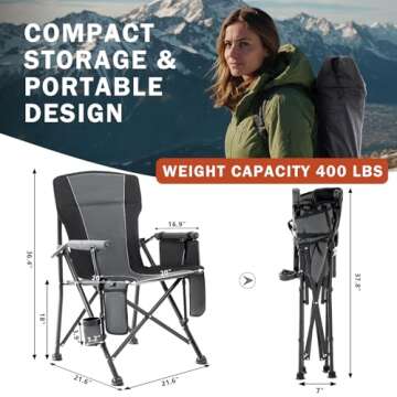 Heated Folding Camping Chair Portable for Outdoor Sports, Fully Padded Heated Lawn Chair Support 400...