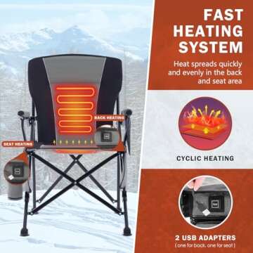 Heated Folding Camping Chair Portable for Outdoor Sports, Fully Padded Heated Lawn Chair Support 400lbs, Collapsible Heated Camp Chair with 3 Heat Levels for Outside, Gray(2 Battery Pack Required)