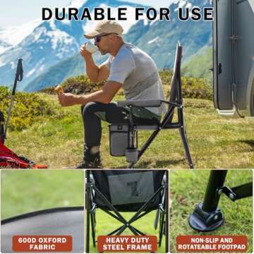 Heated Folding Camping Chair Portable for Outdoor Sports, Fully Padded Heated Lawn Chair Support 400lbs, Collapsible Heated Camp Chair with 3 Heat Levels for Outside, Gray(2 Battery Pack Required)