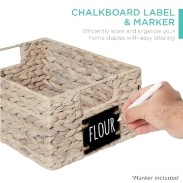 Water Hyacinth Pantry Baskets with Chalkboard Labels Set of 4