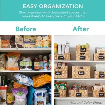 Water Hyacinth Pantry Baskets with Chalkboard Labels Set of 4