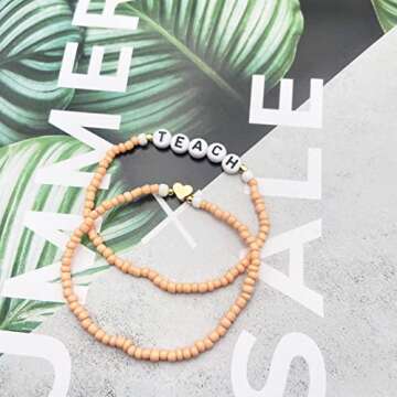 Beaded Teacher Bracelet for Women Teacher Appreciation Gifts Bracelet Love Teach Inspire Beaded Teacher Bracelets Appreciation Gifts (Style B)