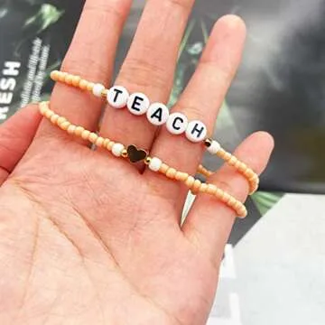 Beaded Teacher Bracelet for Women Teacher Appreciation Gifts Bracelet Love Teach Inspire Beaded Teacher Bracelets Appreciation Gifts (Style B)