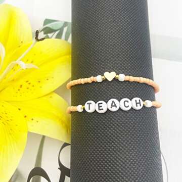 Beaded Teacher Bracelet for Women Teacher Appreciation Gifts Bracelet Love Teach Inspire Beaded Teacher Bracelets Appreciation Gifts (Style B)