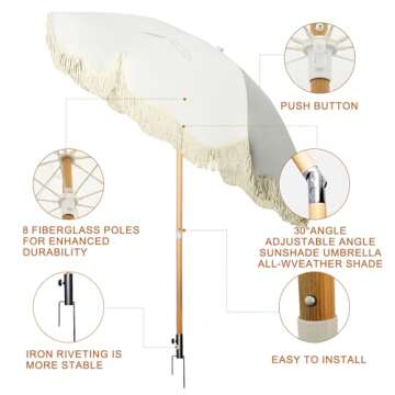 OVISUNSHADE 6FT Beach Umbrella - Stylish & Durable UPF 50+ Protection