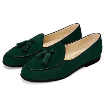 Journey West Suede Tassel Loafer for Women Slip-on Belgian Penny Loafers Shoes for Women Green US 9....