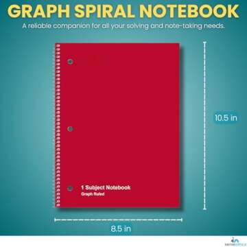 1InTheOffice Graph Ruled Spiral Notebook, Quad Ruled Notebook Spiral, 100 Sheets, 8" H x 10 1/2" W 2 Pack