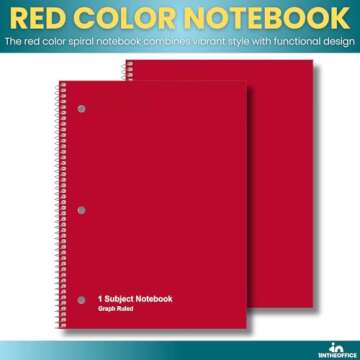 1InTheOffice Graph Ruled Spiral Notebook, Quad Ruled Notebook Spiral, 100 Sheets, 8" H x 10 1/2" W 2 Pack