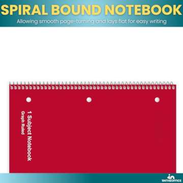 1InTheOffice Graph Ruled Spiral Notebook, Quad Ruled Notebook Spiral, 100 Sheets, 8" H x 10 1/2" W 2 Pack
