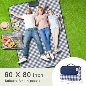 SAMSIER Outdoor Picnic Blankets Waterproof Foldable, Large Beach Blanket Sandproof, Gingham Picnic M...