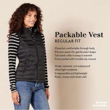 Amazon Essentials Women's Lightweight Water-Resistant Packable Puffer Vest