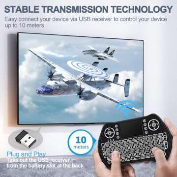 EASYTONE Backlit Mini Wireless Keyboard with Touchpad Remote Control - Rechargeable & Compact for Sm...