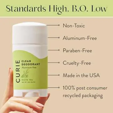 Curie Natural Deodorant - White Tea 2oz Stick - Aluminum Free, Paraben Free, Cruelty Free, Non-Toxic