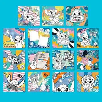 Fashion Angels Disney Stitch Color & Collage Design Set - 15 Colorable Lilo and Stitch Posters - Add Your Own Designs with 7 Included Sticker Sheets - Ages 8 and Up