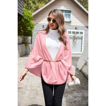 Ekouaer Women's Shawl Wrap Poncho Warm TV Blanket Flannel Faux Coat Sweater Cardigan Wrap Shawls Soft Pink