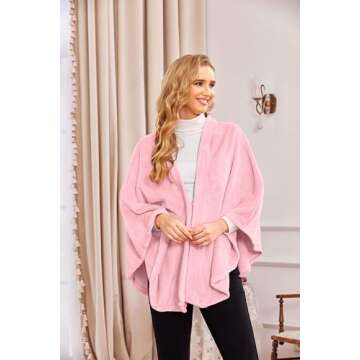 Ekouaer Women's Shawl Wrap Poncho Warm TV Blanket Flannel Faux Coat Sweater Cardigan Wrap Shawls Soft Pink