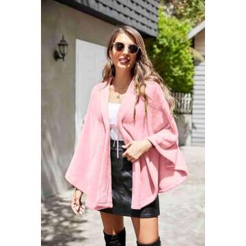 Ekouaer Women's Shawl Wrap Poncho Warm TV Blanket Flannel Faux Coat Sweater Cardigan Wrap Shawls Soft Pink