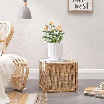 SONGMICS Ceramic Planter, White Flower Plant Pot Indoors, 6.1-Inch Round Modern Ceramic Plant Pot with Drainage Hole and Saucer, Indoor Decor ULCF031W01