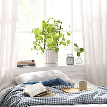 SONGMICS Ceramic Planter, White Flower Plant Pot Indoors, 6.1-Inch Round Modern Ceramic Plant Pot with Drainage Hole and Saucer, Indoor Decor ULCF031W01