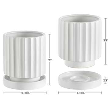 SONGMICS Ceramic Planter, White Flower Plant Pot Indoors, 6.1-Inch Round Modern Ceramic Plant Pot with Drainage Hole and Saucer, Indoor Decor ULCF031W01