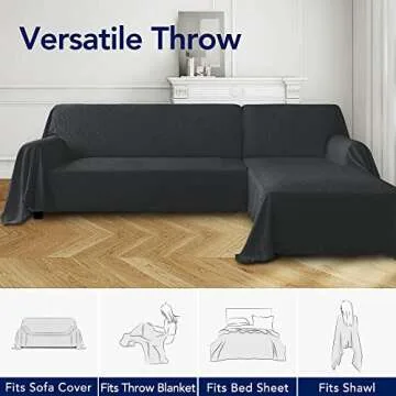 PureFit Geometric Jacquard Throw Sofa Cover - Textured Soft Washable Decorative Couch Covers for 3 Cushion Couch, Throw Cover with Tassels Furniture Protector for Pets, Kids (Large, Dark Gray)