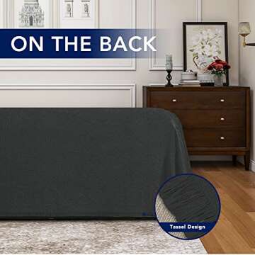 PureFit Geometric Jacquard Throw Sofa Cover - Textured Soft Washable Decorative Couch Covers for 3 Cushion Couch, Throw Cover with Tassels Furniture Protector for Pets, Kids (Large, Dark Gray)