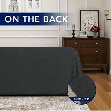 PureFit Geometric Jacquard Throw Sofa Cover - Textured Soft Washable Decorative Couch Covers for 3 Cushion Couch, Throw Cover with Tassels Furniture Protector for Pets, Kids (Large, Dark Gray)