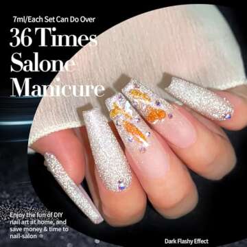 Born Pretty Reflective Glitter Gel Polish Christmas Gold Silver Glitter Sparkly Shiny Disco DJ LED Gel Nail Polish Nail Varnish 6PCS 7ML