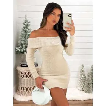 FAIRY SEASON Women's Off Shoulder Sweater Dress