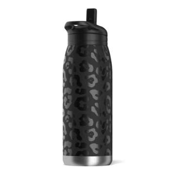 Hydrapeak Artisan 32oz Insulated Water Bottles with Straw Lids | Leak-Proof and Vacuum Insulated, Double Walled Stainless Steel Water Bottles Featuring Chic and Stylish Designs (Black Leopard)