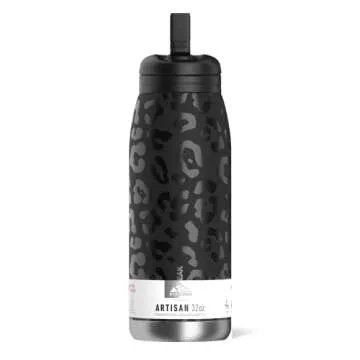 Hydrapeak Artisan 32oz Insulated Water Bottles with Straw Lids | Leak-Proof and Vacuum Insulated, Double Walled Stainless Steel Water Bottles Featuring Chic and Stylish Designs (Black Leopard)