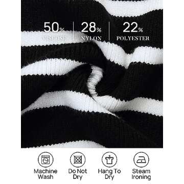 ZESICA Women's Striped Sweaters Half Zipper Long Sleeve Ribbed Knit Loose Oversized Pullover Sweater Tops,Black,Small