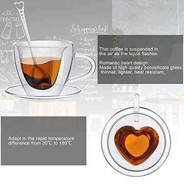 Patelai 6 oz Heart Shaped Double Walled Coffee Mug