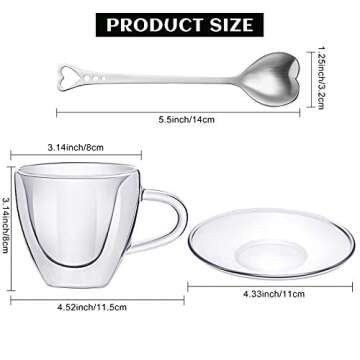 Patelai 6 oz Heart Shaped Double Walled Coffee Mug