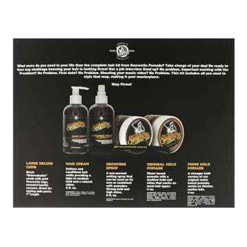 Suavecito Men's 5 PC Hair Kit - Original & Firme (Strong) Hold Medium Shine Pomade, Hair Cream and G...