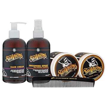 Suavecito Men's 5 PC Hair Kit - Original & Firme (Strong) Hold Medium Shine Pomade, Hair Cream and Grooming Spray, Large Deluxe Comb