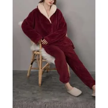 Fenclushy Women's Fluffy Loungewear Sleepwear Lounge Casual Pajamas Sets Loose Long Sleeve Fleece Pu...