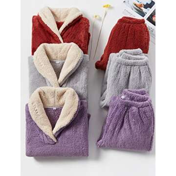 Fenclushy Women's Fluffy Loungewear Sleepwear Lounge Casual Pajamas Sets Loose Long Sleeve Fleece Pullover and Pants Set(01Red,M)