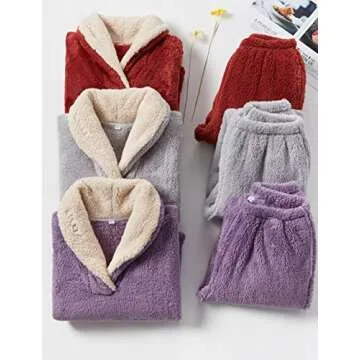 Fenclushy Women's Fluffy Loungewear Sleepwear Lounge Casual Pajamas Sets Loose Long Sleeve Fleece Pullover and Pants Set(01Red,M)