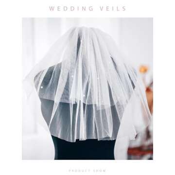 CASDRE Short Wedding Veil 2 Tiers Pearl Bridal Veil Bachelorette Party Shoulder Length Hair Accessor...