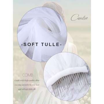 CASDRE Short Wedding Veil 2 Tiers Pearl Bridal Veil Bachelorette Party Shoulder Length Hair Accessories with Comb and Cut Edge for Brides (B Ivory)