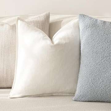 Foindtower Pack of 2, Decorative Linen Soild Throw Pillow Covers Soft Accent Cushion Case Boho Farmhouse Neutral Pillowcase for Chair Couch Sofa Bedroom Living Room Home Decor 20 x 20 Inch Cream White