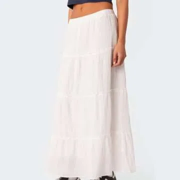 Faretumiya Women Boho Maxi Skirt High Elastic Waist Flowy Pleated Long Skirt Swing Tiered A Line Ski...