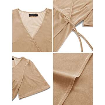 MEROKEETY Women's Short Sleeve Vintage Velvet Long Dress Sexy Boho Wedding Guest Evening Maxi Dresses, Champagne, Small