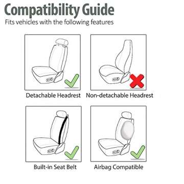 FH Group Front Set Faux Leather Seat Cushions Cover for Low Back Seat, Universal Fit, Airbag Compati...