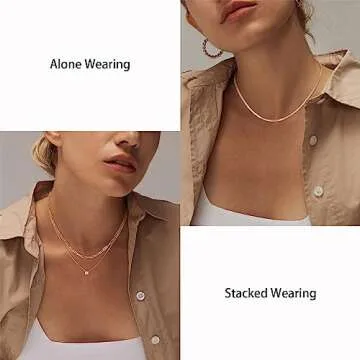 MBW Layered Herringbone Necklace for Women, Dainty 14K Gold Plated Snake Choker Necklaces Gold Herringbone Paperclip Chain CZ Pendant Simple Cubic Zirconia Necklace Jewelry Set for Women