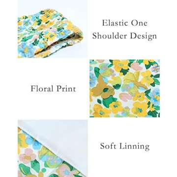 BTFBM 2025 Summer One Shoulder Dresses for Women Casual Sleeveless High Waist Floral Flowy Smocked Boho Beach Maxi Dress(Floral White Yellow, Small)